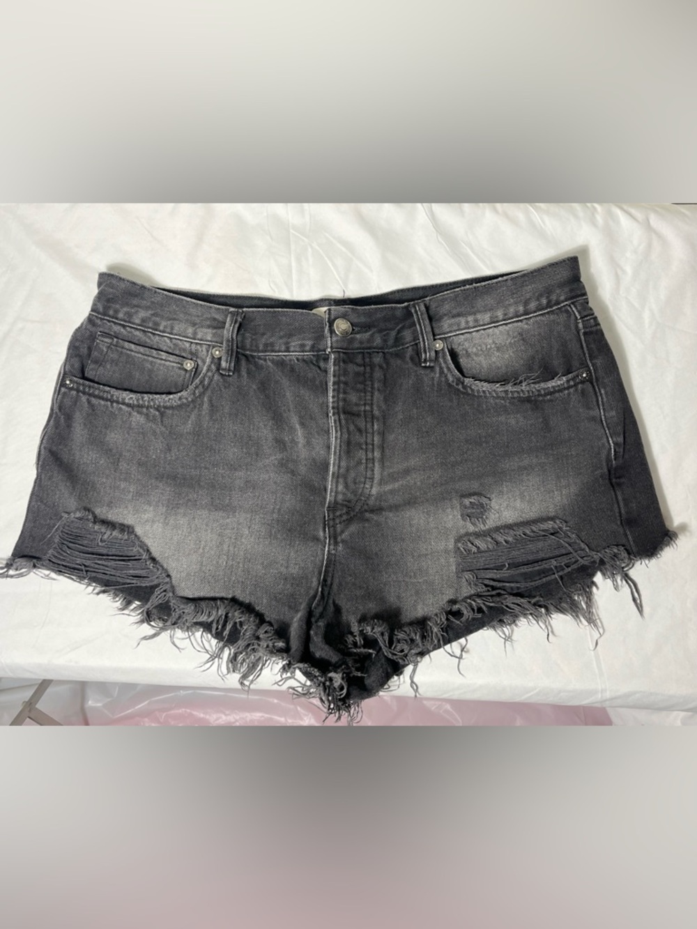 Free People Women’s Size 31”Washed Black Distressed Denim Cutoff Shorts